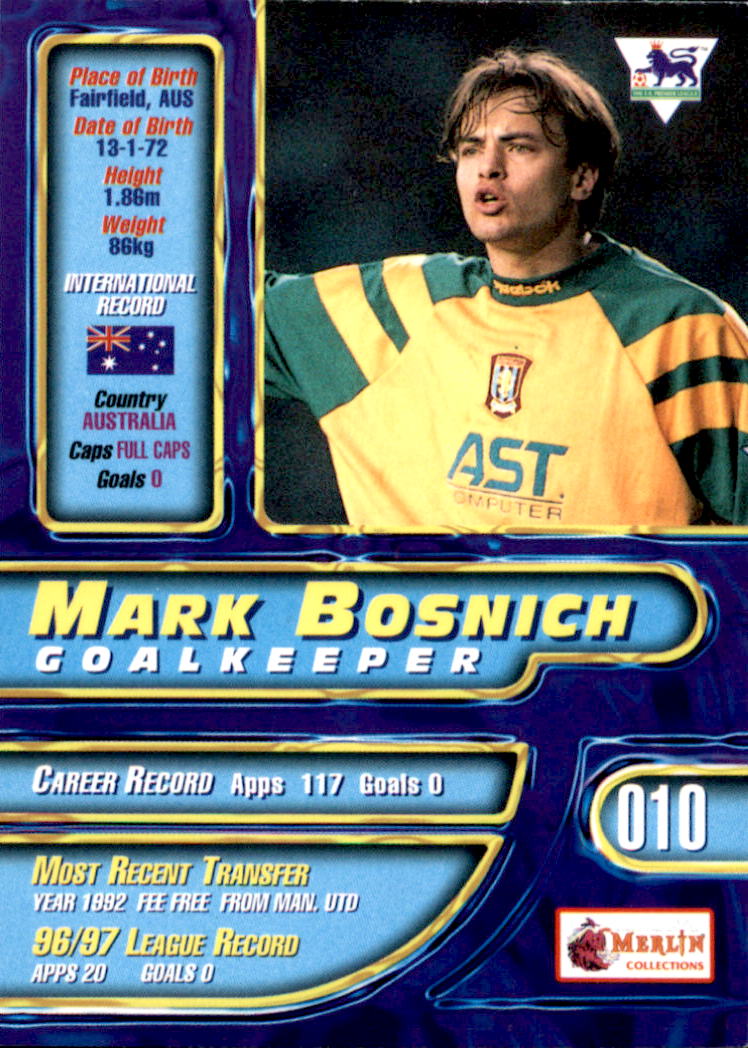 1997-98 Merlin Premier Gold #10 Mark Bosnich