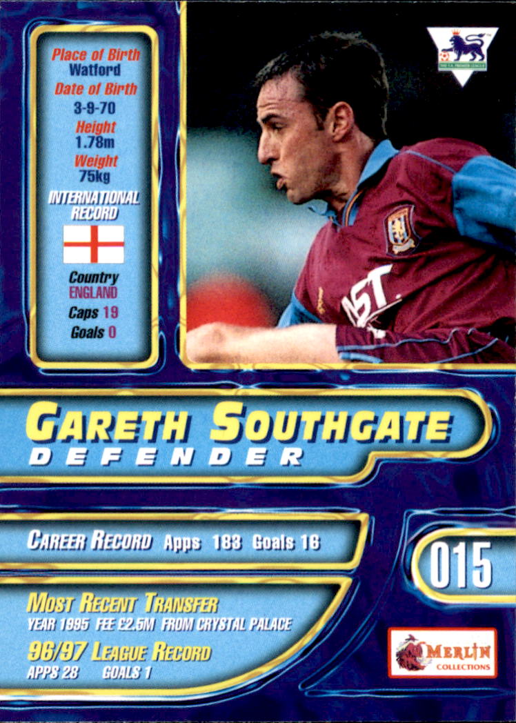 1997-98 Merlin Premier Gold #15 Gareth Southgate