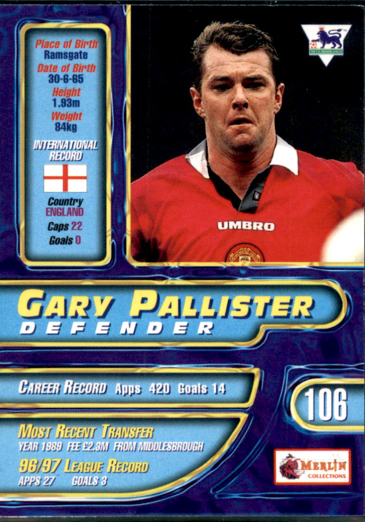 1997-98 Merlin Premier Gold #106 Gary Pallister