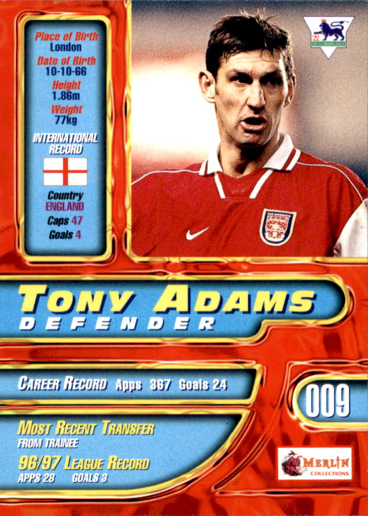 1997-98 Merlin Premier Gold #9 Tony Adams
