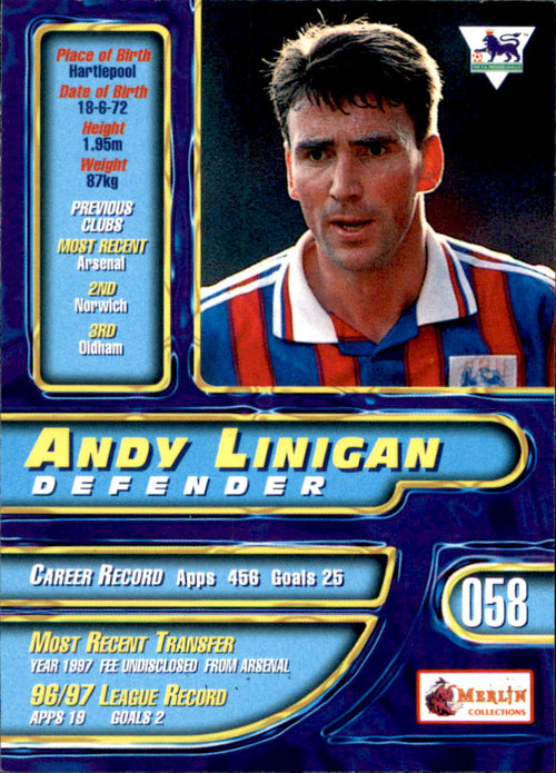1997-98 Merlin Premier Gold #58 Andy Linighan