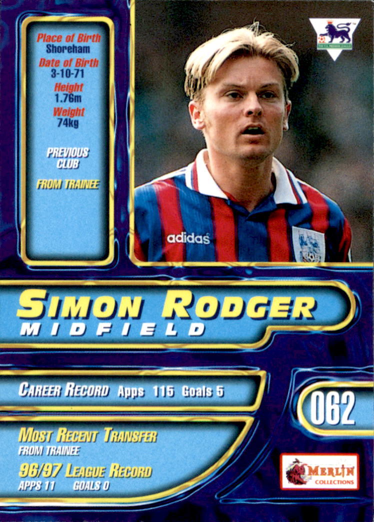 1997-98 Merlin Premier Gold #62 Simon Rodger