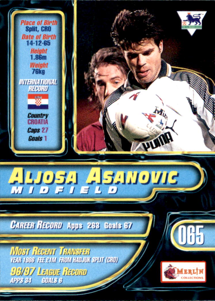 1997-98 Merlin Premier Gold #65 Aljosa Asanovic