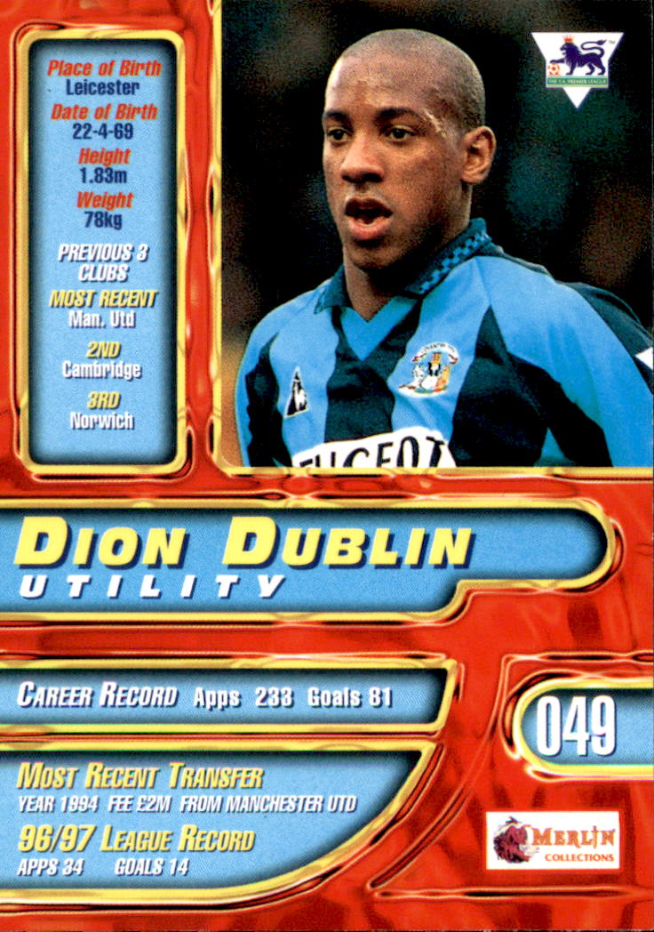 1997-98 Merlin Premier Gold #49 Dion Dublin