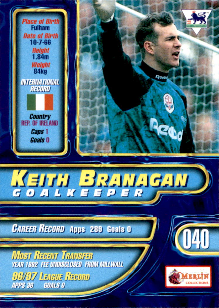 1997-98 Merlin Premier Gold #40 Keith Branagan