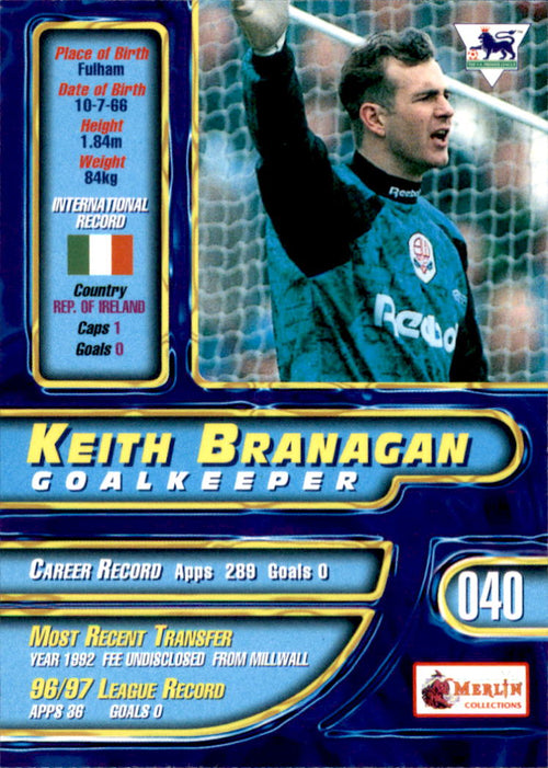 1997-98 Merlin Premier Gold #40 Keith Branagan