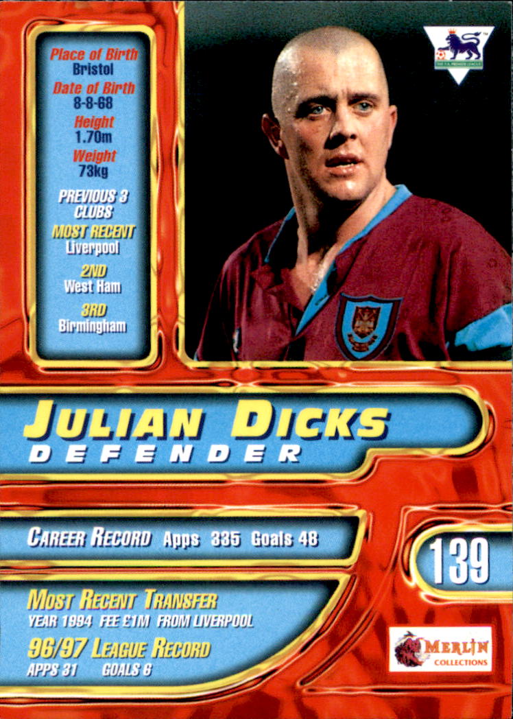 1997-98 Merlin Premier Gold #139 Julian Dicks