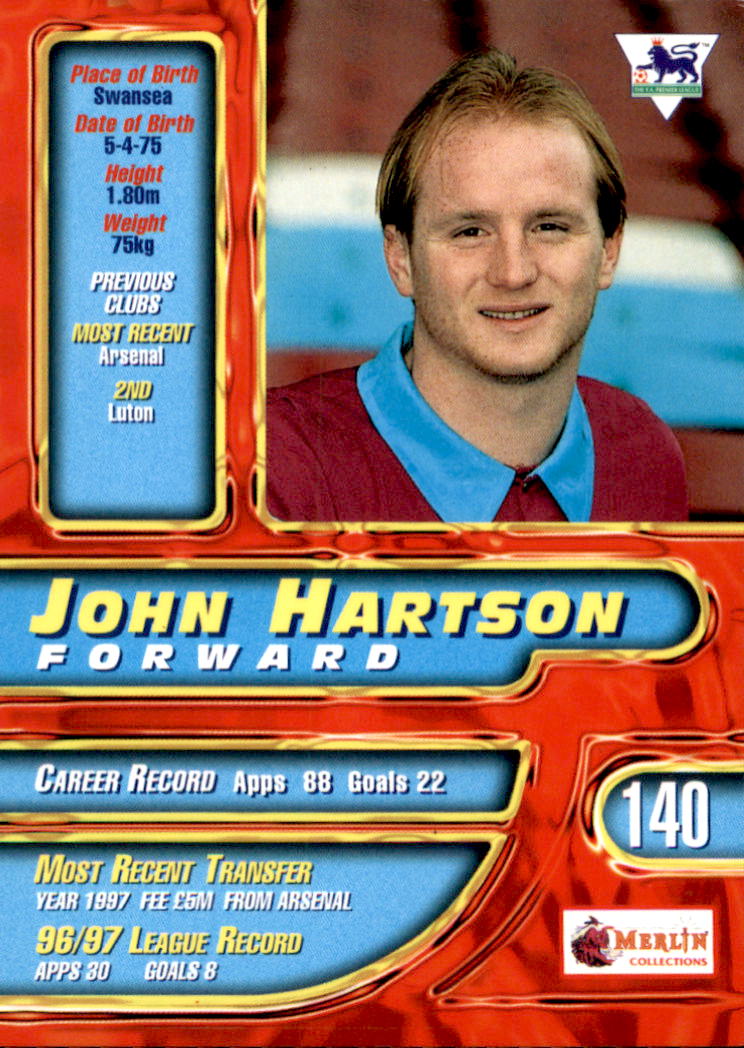 1997-98 Merlin Premier Gold #140 John Hartson