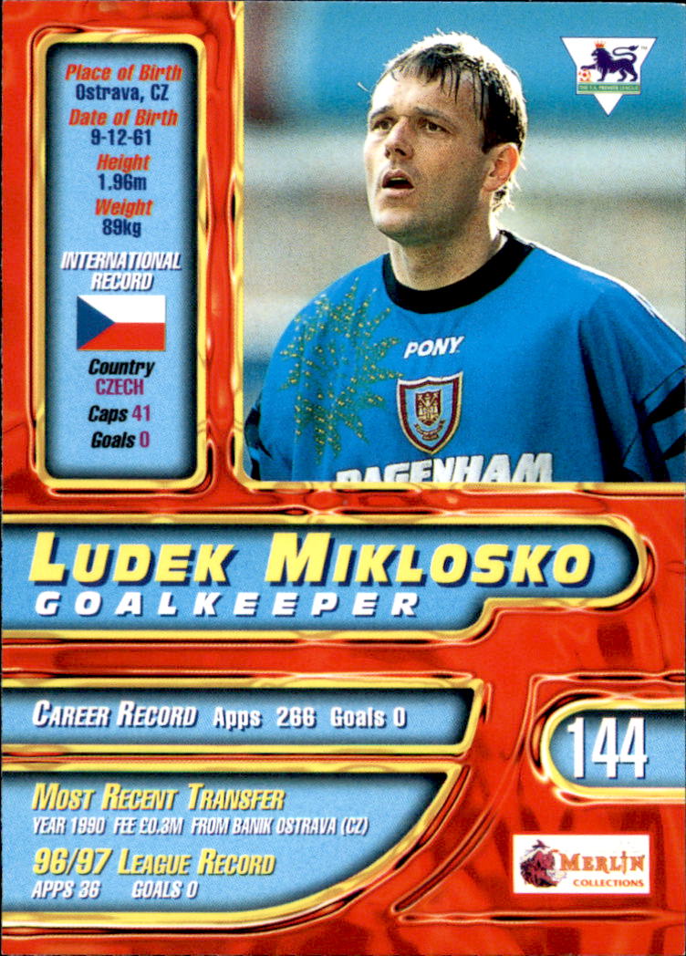 1997-98 Merlin Premier Gold #144 Ludek Miklosko