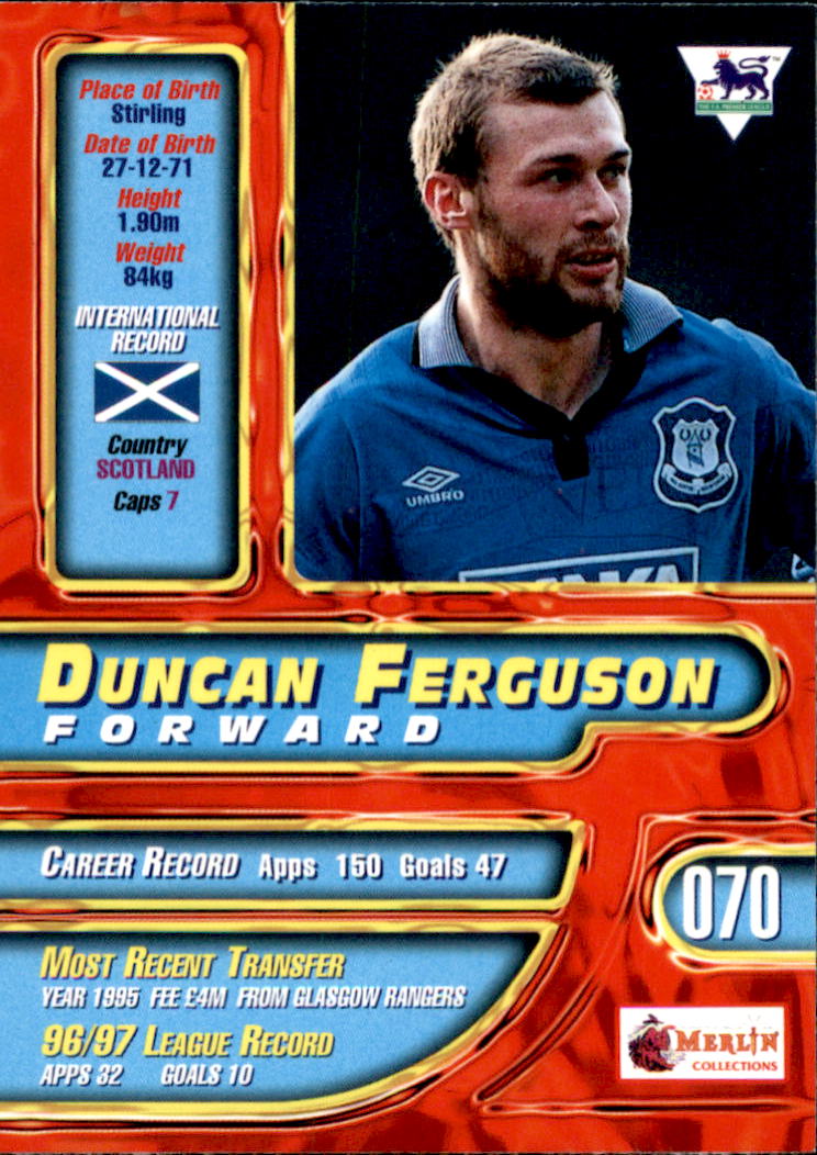 1997-98 Merlin Premier Gold #70 Duncan Ferguson