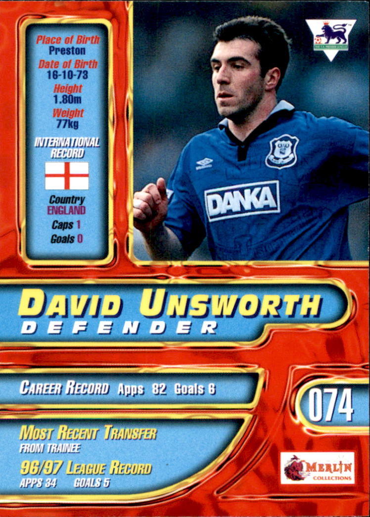 1997-98 Merlin Premier Gold #74 David Unsworth