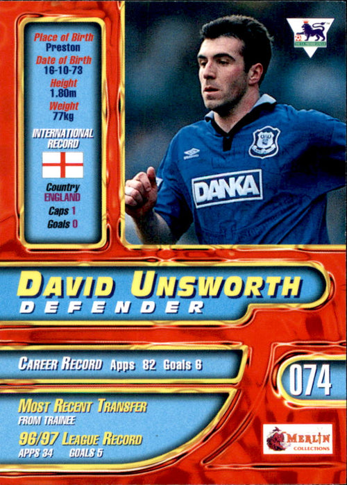 1997-98 Merlin Premier Gold #74 David Unsworth