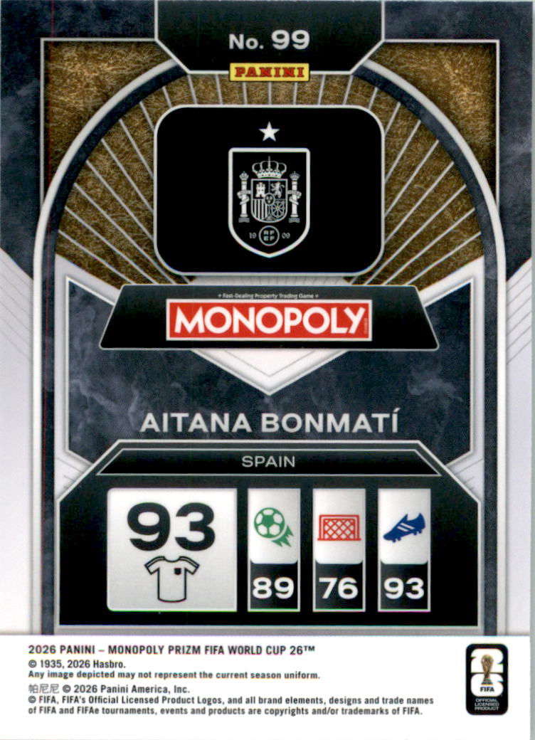 2026 Panini Prizm Monopoly FIFA World Cup #99 Aitana Bonmatí - Back