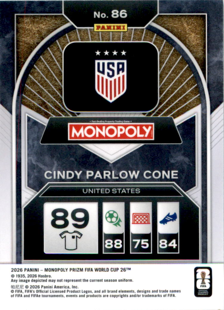 2026 Panini Prizm Monopoly FIFA World Cup #86 Cindy Parlow Cone - Back