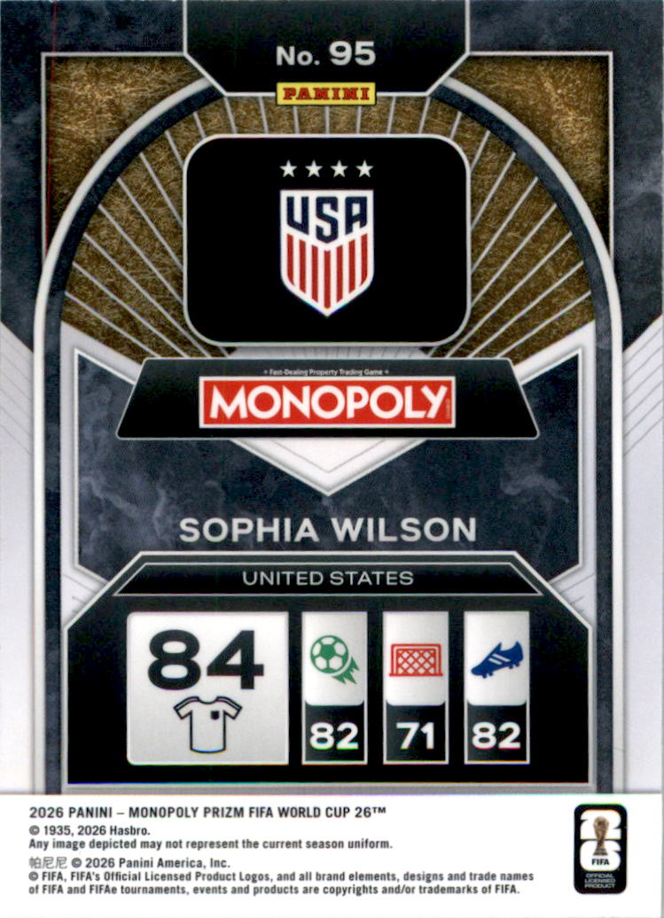 2026 Panini Prizm Monopoly FIFA World Cup #95 Sophia Wilson - Back