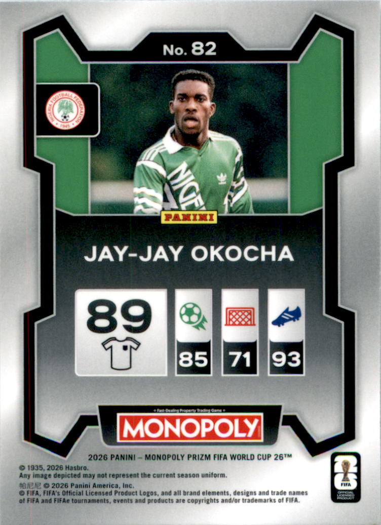 2026 Panini Prizm Monopoly FIFA World Cup #82 Jay-Jay Okocha - Back