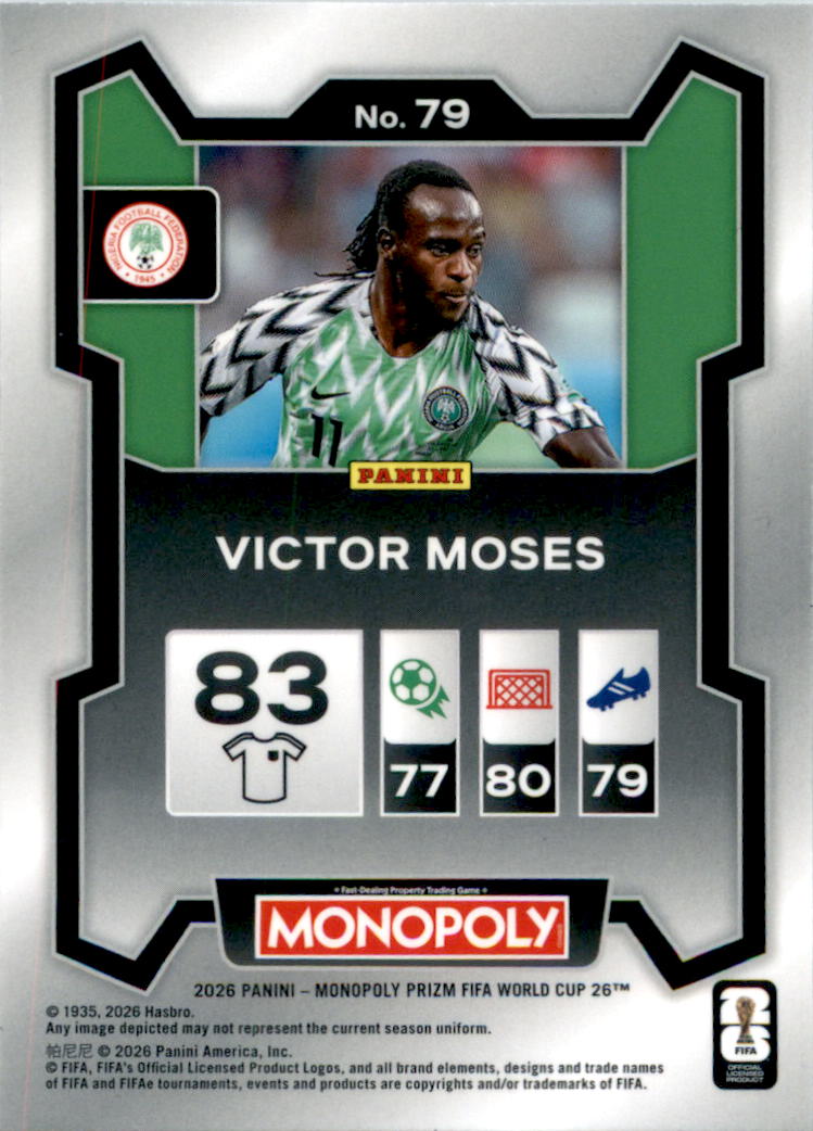 2026 Panini Prizm Monopoly FIFA World Cup #79 Victor Moses - Back