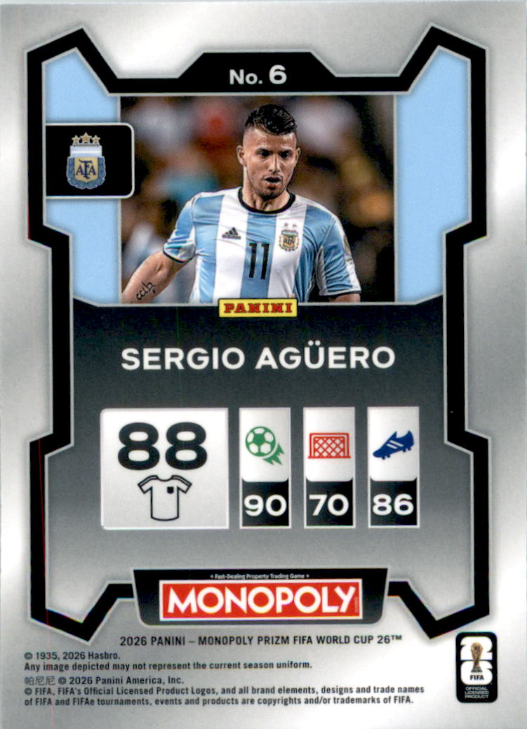 2026 Panini Prizm Monopoly FIFA World Cup #6 Sergio Agüero - Back