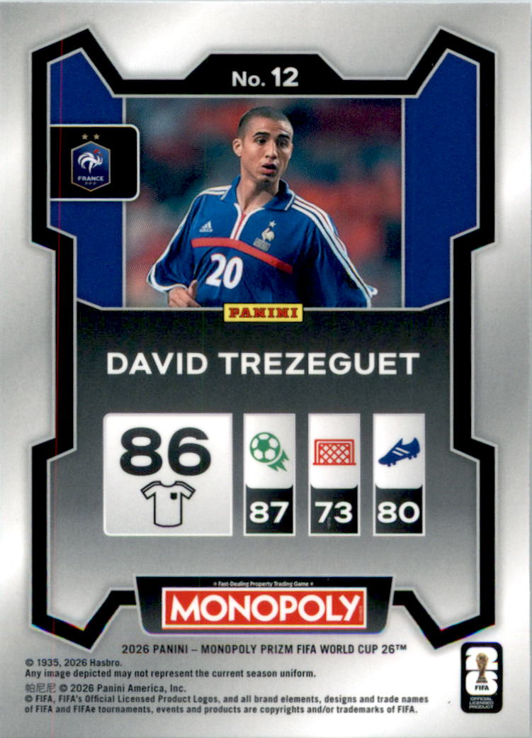 2026 Panini Prizm Monopoly FIFA World Cup #12 David Trezeguet - Back
