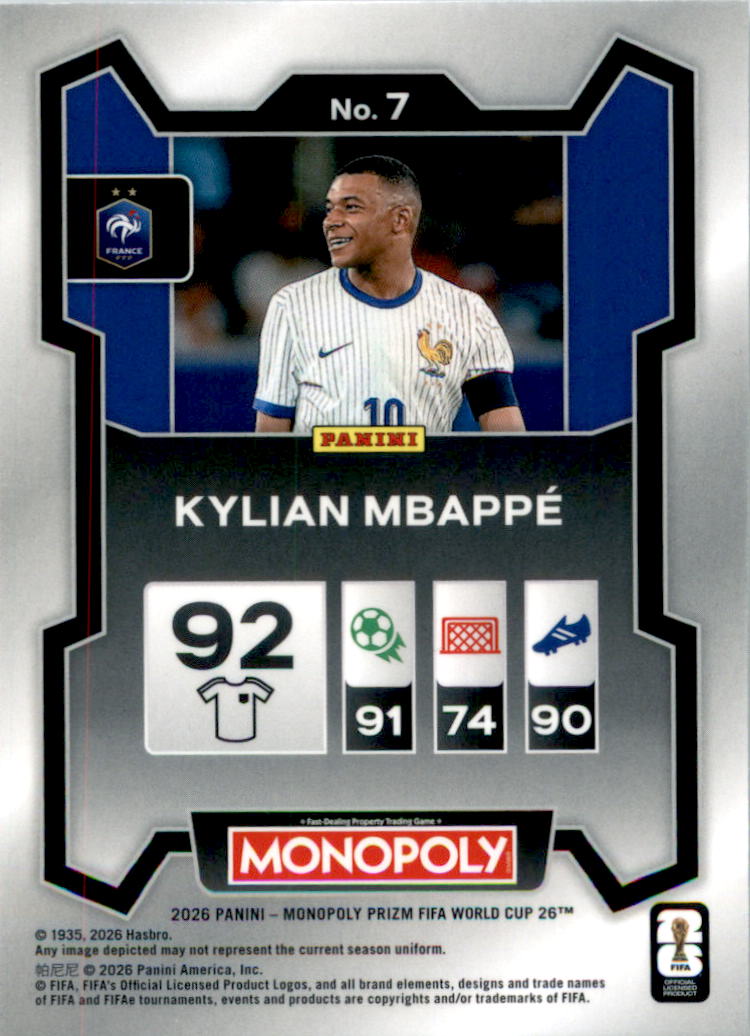 2026 Panini Prizm Monopoly FIFA World Cup #7 Kylian Mbappé - Back