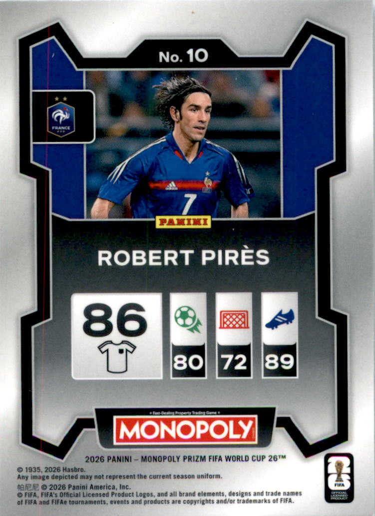2026 Panini Prizm Monopoly FIFA World Cup #10 Robert Pirès - Back