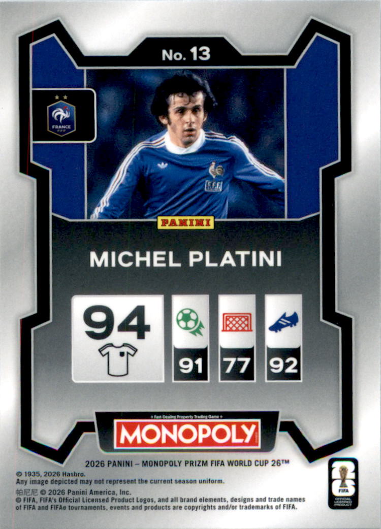 2026 Panini Prizm Monopoly FIFA World Cup #13 Michel Platini - Back