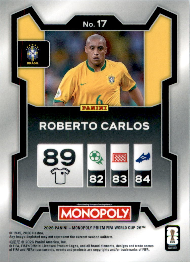 2026 Panini Prizm Monopoly FIFA World Cup #17 Roberto Carlos - Back