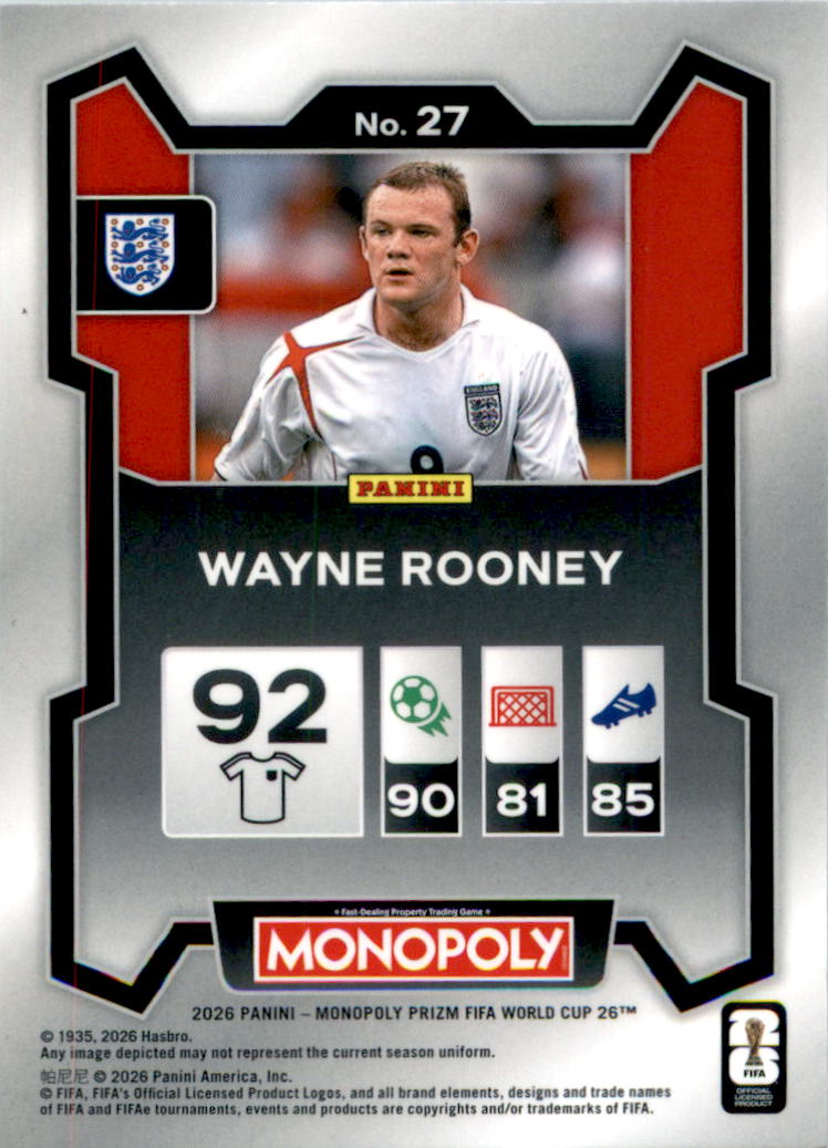 2026 Panini Prizm Monopoly FIFA World Cup #27 Wayne Rooney - Back