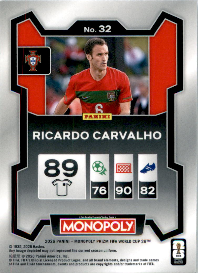 2026 Panini Prizm Monopoly FIFA World Cup #32 Ricardo Carvalho - Back