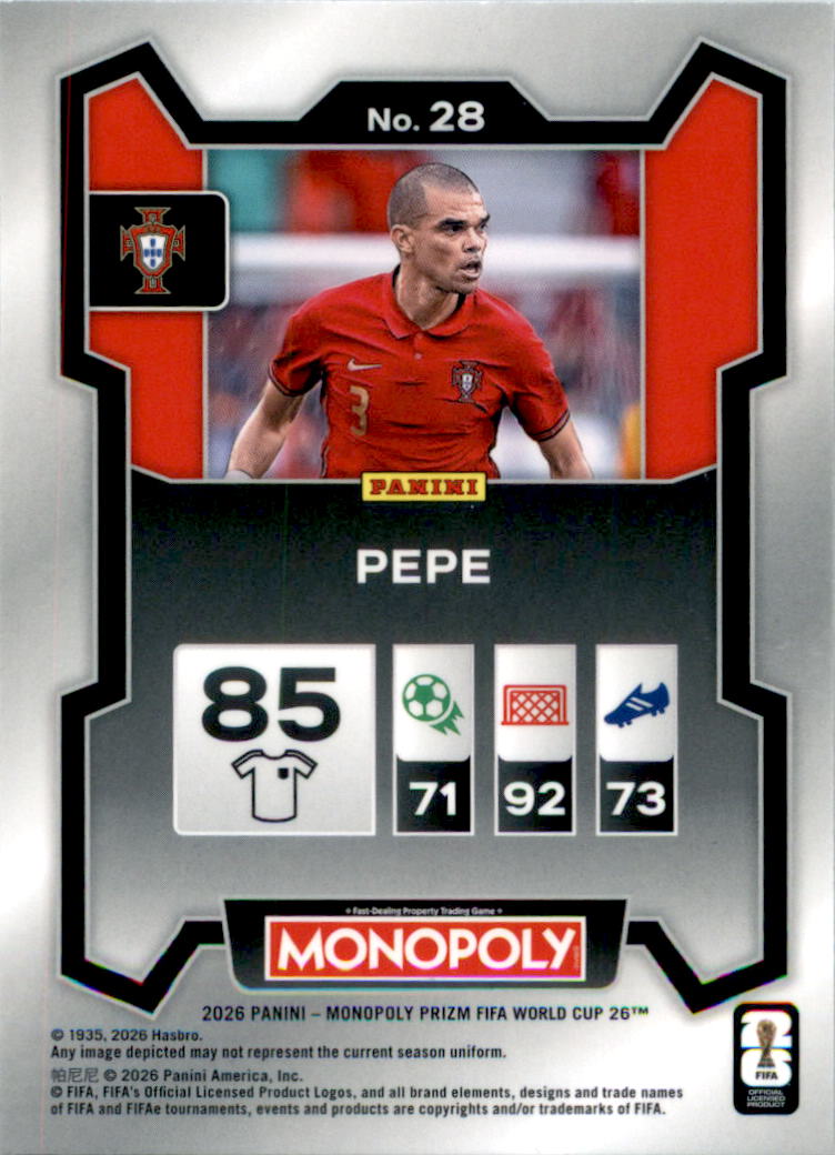 2026 Panini Prizm Monopoly FIFA World Cup #28 Pepe - Back