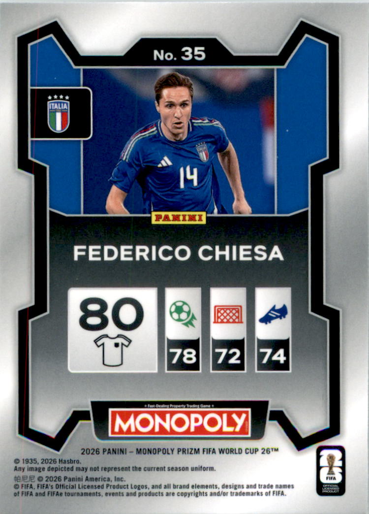 2026 Panini Prizm Monopoly FIFA World Cup #35 Federico Chiesa - Back