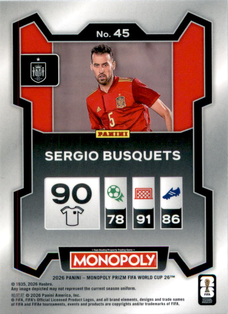 2026 Panini Prizm Monopoly FIFA World Cup #45 Sergio Busquets - Back