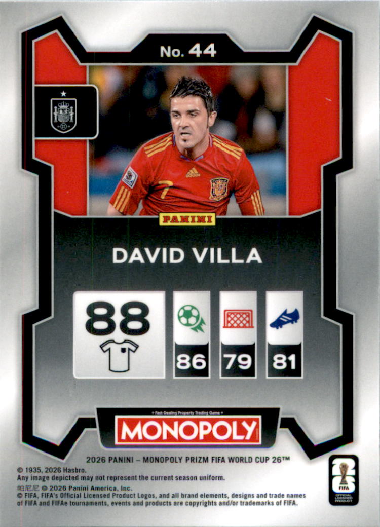 2026 Panini Prizm Monopoly FIFA World Cup #44 David Villa - Back