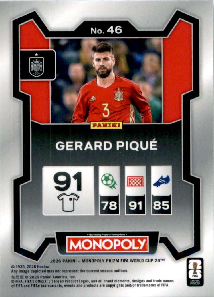 2026 Panini Prizm Monopoly FIFA World Cup #46 Gerard Piqué - Back