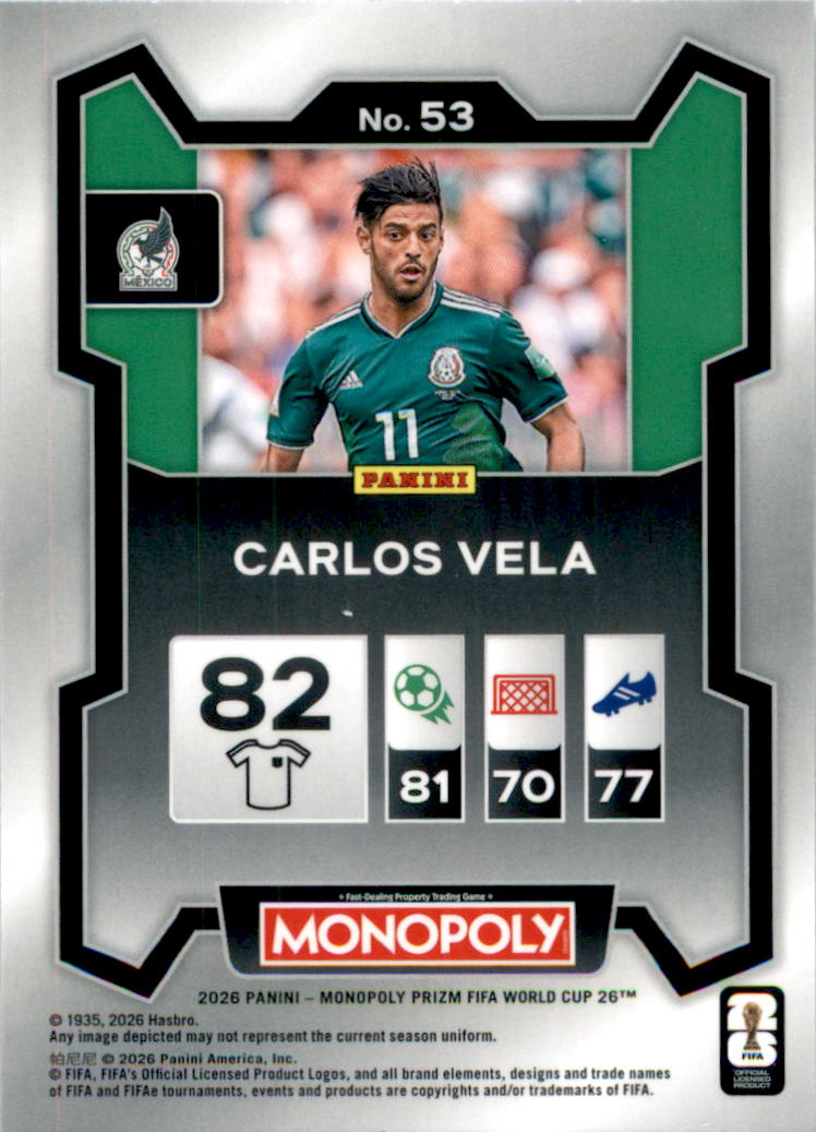 2026 Panini Prizm Monopoly FIFA World Cup #53 Carlos Vela - Back