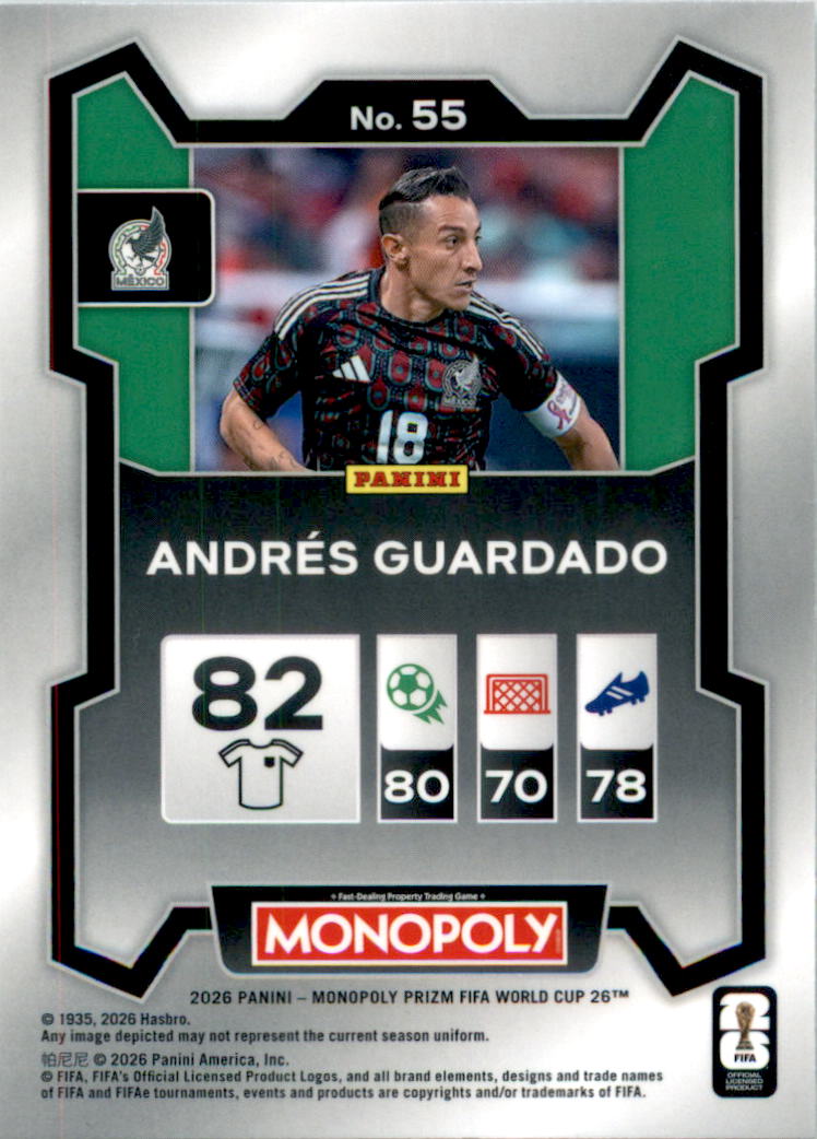 2026 Panini Prizm Monopoly FIFA World Cup #55 Andrés Guardado - Back