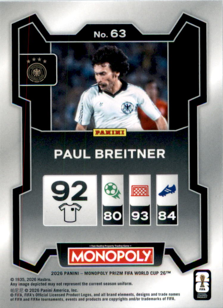 2026 Panini Prizm Monopoly FIFA World Cup #63 Paul Breitner - Back